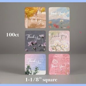 Thank You Design Stickers 100ct~ 1-1/8” square Design ~ NEW~